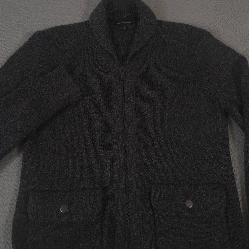 Banana Republic Sweater Mens Large Charcoal Full Zip Wool Blend Shawl Collar